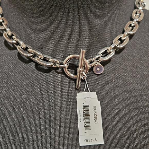 Michael Kors Square Chain Link Padlock Necklace Silver Plate Stainless Steel NWT - Picture 5 of 16